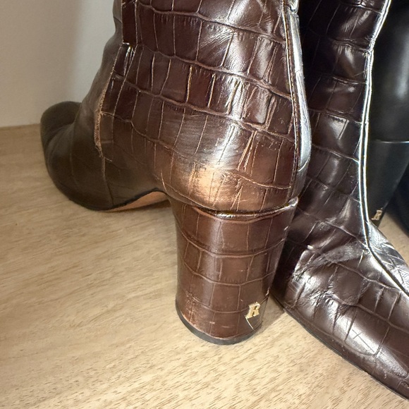 Rouje Dark Brown Croc-Embossed Heeled Boots - Picture 5 of 6